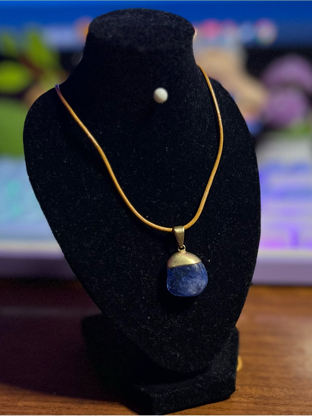 Gold-Tone Necklace with Blue Crackled Quartz Pendant